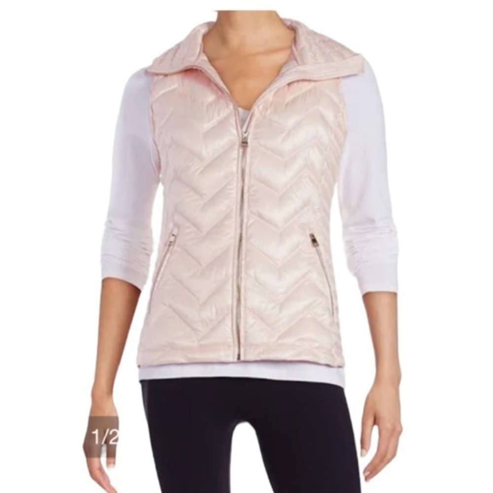 Calvin Klein Down Filled Puff Vest Quilted Chevron Pale Pink Womens Size Small